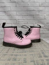 Dr. Doc Martens 1460T Toddler Kids Pink Patent Leather Combat Ankle Boots Sz 10