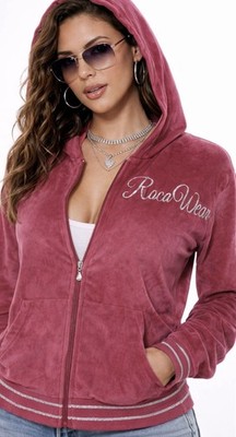 Vintage Roca Wear Y2K Pink Velour Hoodie Pink Logo Streetwear