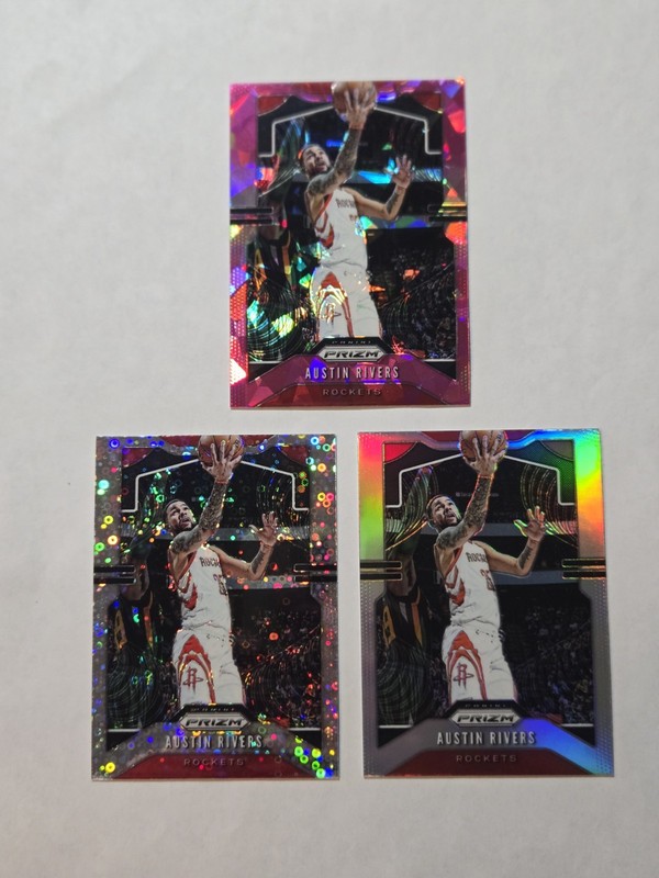 Austin Rivers 2019 Prizm Pink Ice, Fast Break Disco, Silver Parallel Lot x3