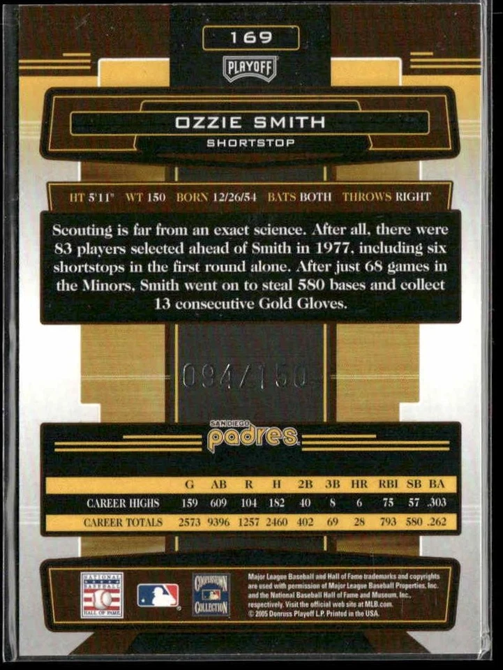 2005 Playoff Absolute Memorabilia #169 Ozzie Smith Spectrum Silver #/150 - Image 2 of 2