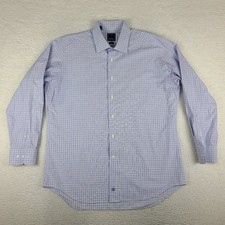 David Donahue Dress Shirt Mens 18 34/35 Purple Blue Plaid Trim Fit Button Up