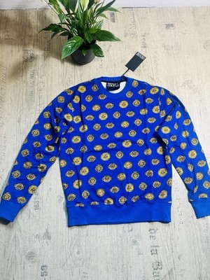 Versace Jeans Couture Herren Sweatshirt Blau Gr. M Rundhals Logo Grafikdruck