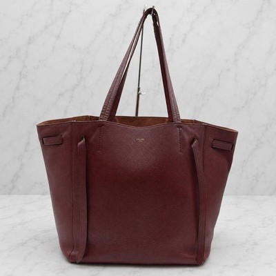 CELINE Cabas Phantom Tote Bag Bordeaux Leather Women's Medium Pre-owned