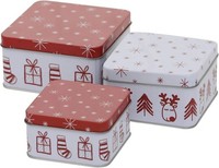 Casajame 3Er Set Metall Keksdose PläTzchendose Eckig Weihnachten Rentier V26