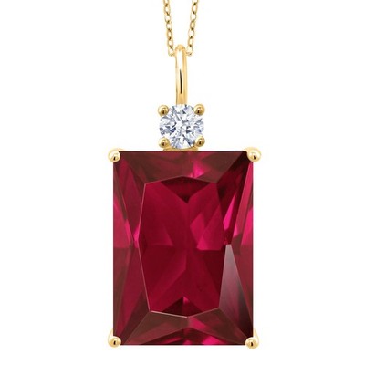 18K Yellow Gold Plated Silver Created Ruby Pendant Necklace For Women (20.00