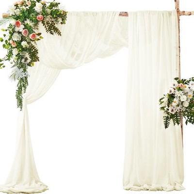 2 Panels Wedding Arch Draping Fabric 30'' x 20Ft Ivory Sheer Chiffon Fabric Ou...
