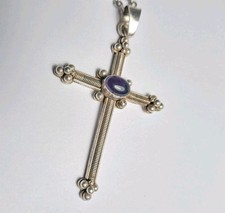 CATENINA CIONDOLO CROCE CROCIFISSO AMETISTA ARGENTO 925 IDEA REGALO DEVOZIONE