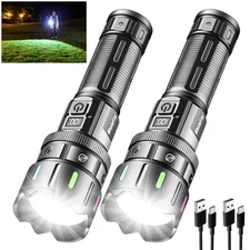 1-2Pack Super Bright High Lumens LED Flashlight Rechargeable Tactical Work Light