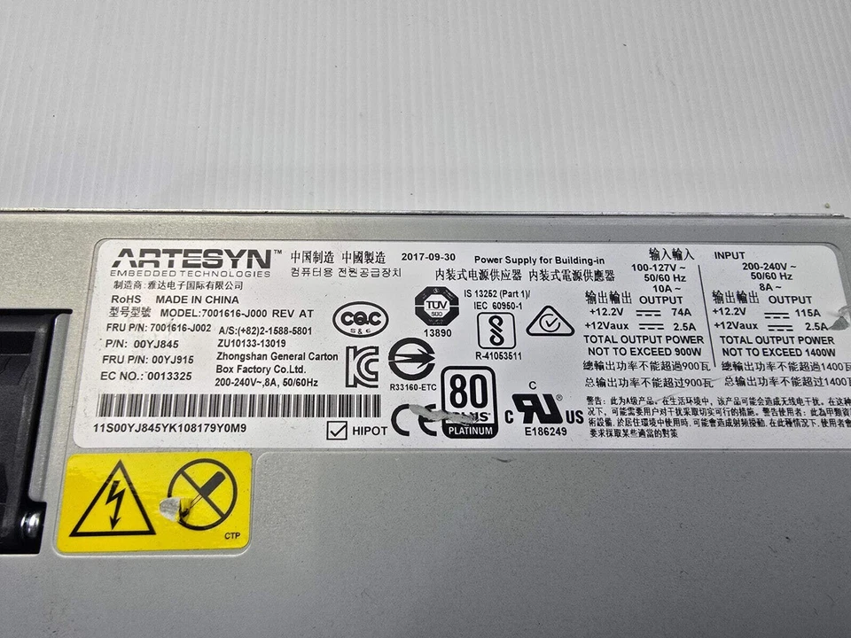 IBM Artesyn 7001616-J000 POWER SUPPLY 1400W 80 PLUS PLATINUM 200-240V 50/60HZ 8A - Image 2 of 3