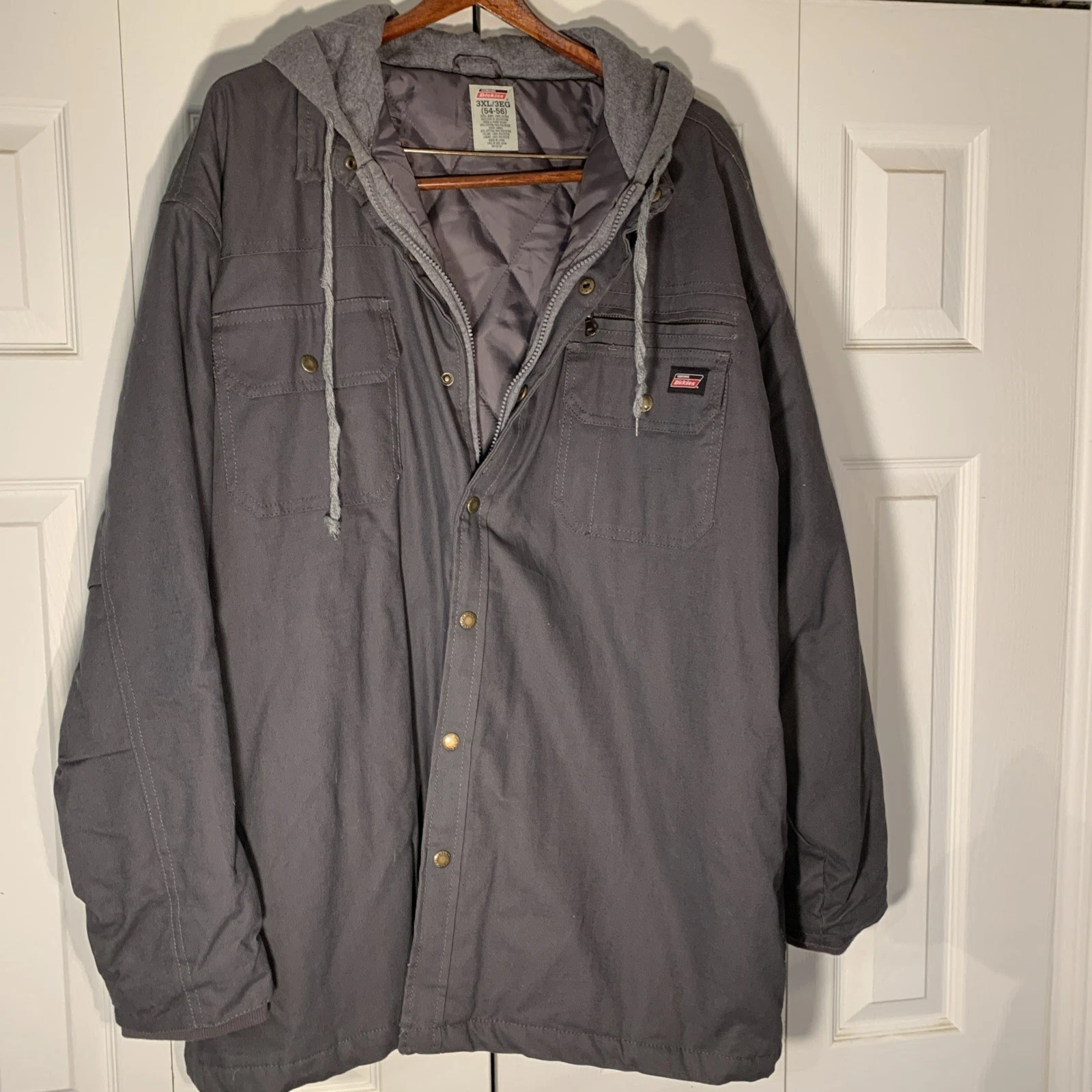 Dickies Mens Hooded Shirt Jacket Gray Insulated 3XL 54-56