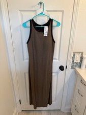 Uniqlo Ribbed Sleeveless Bra Dress Built in Bra Women's XL Brown Stripe NWT