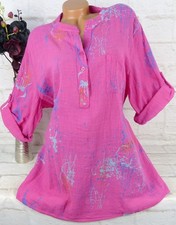 Italy Bluse Hemd Tunika Shirt Top Hemdbluse Baumwolle Leicht Pink XXL 46 48 50