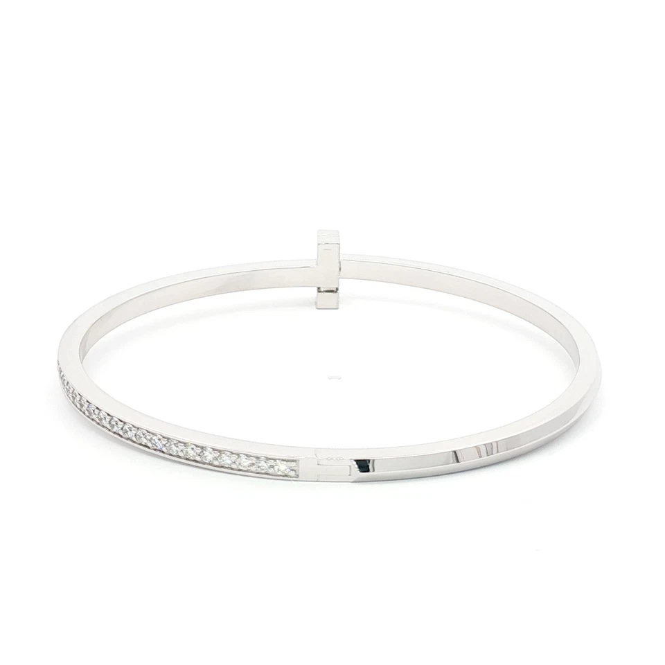 Auténtico brazalete Tiffany & Co. T1 con bisagras de diamantes estrechos de oro blanco de 18 k mediano Foto 4 de 4