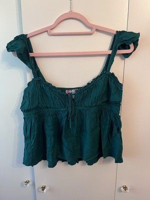 Urban Outfitters Volant Top Grün Sommer Oberteil Damen Gr. L Dunkelgrün