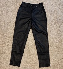 Vintage 90s Harley Davidson Black Leather Pants Back Patch Women  s 40/12 W