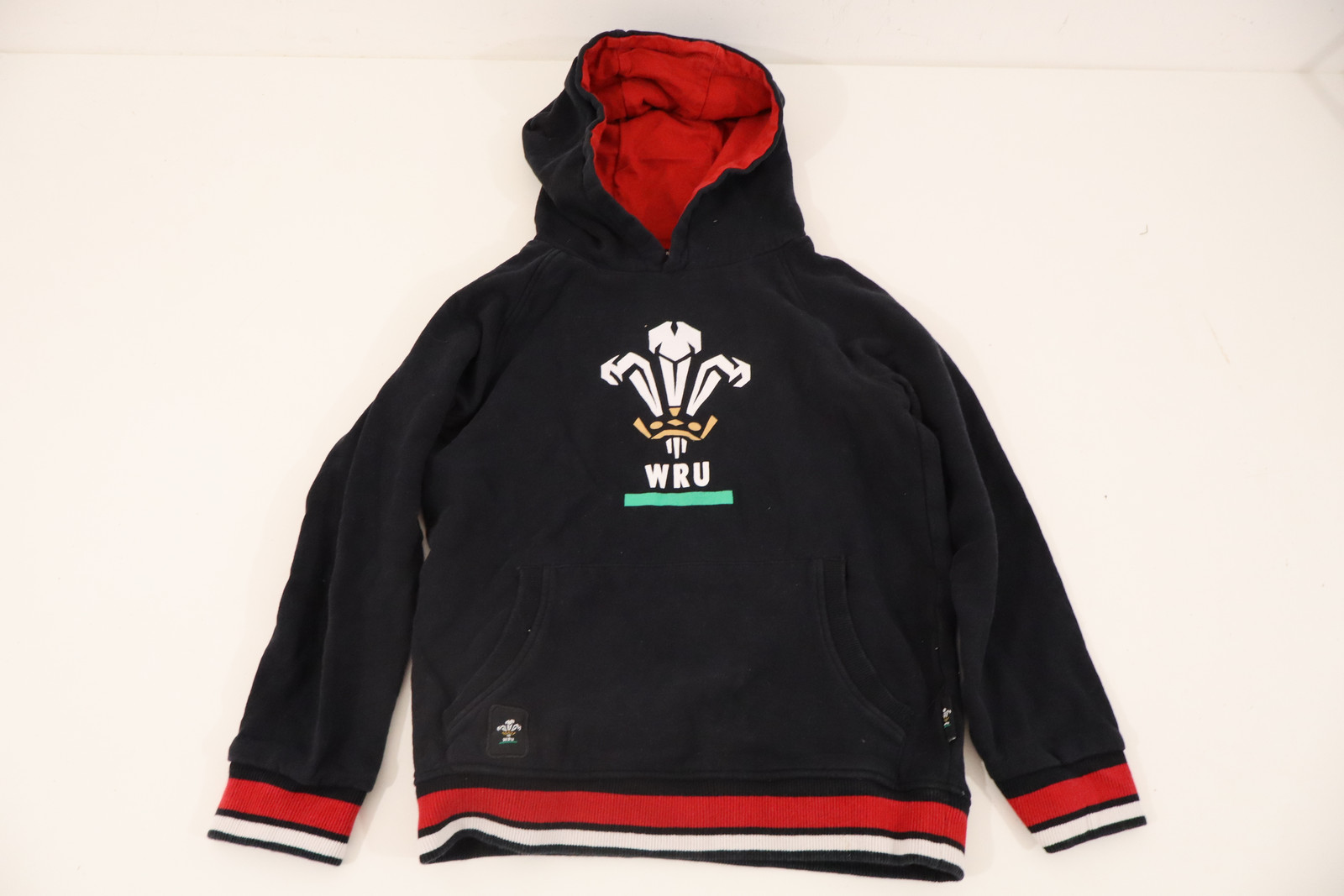 WRU Rugby Hoodie Kids 7-8 Years Black Red Cotton