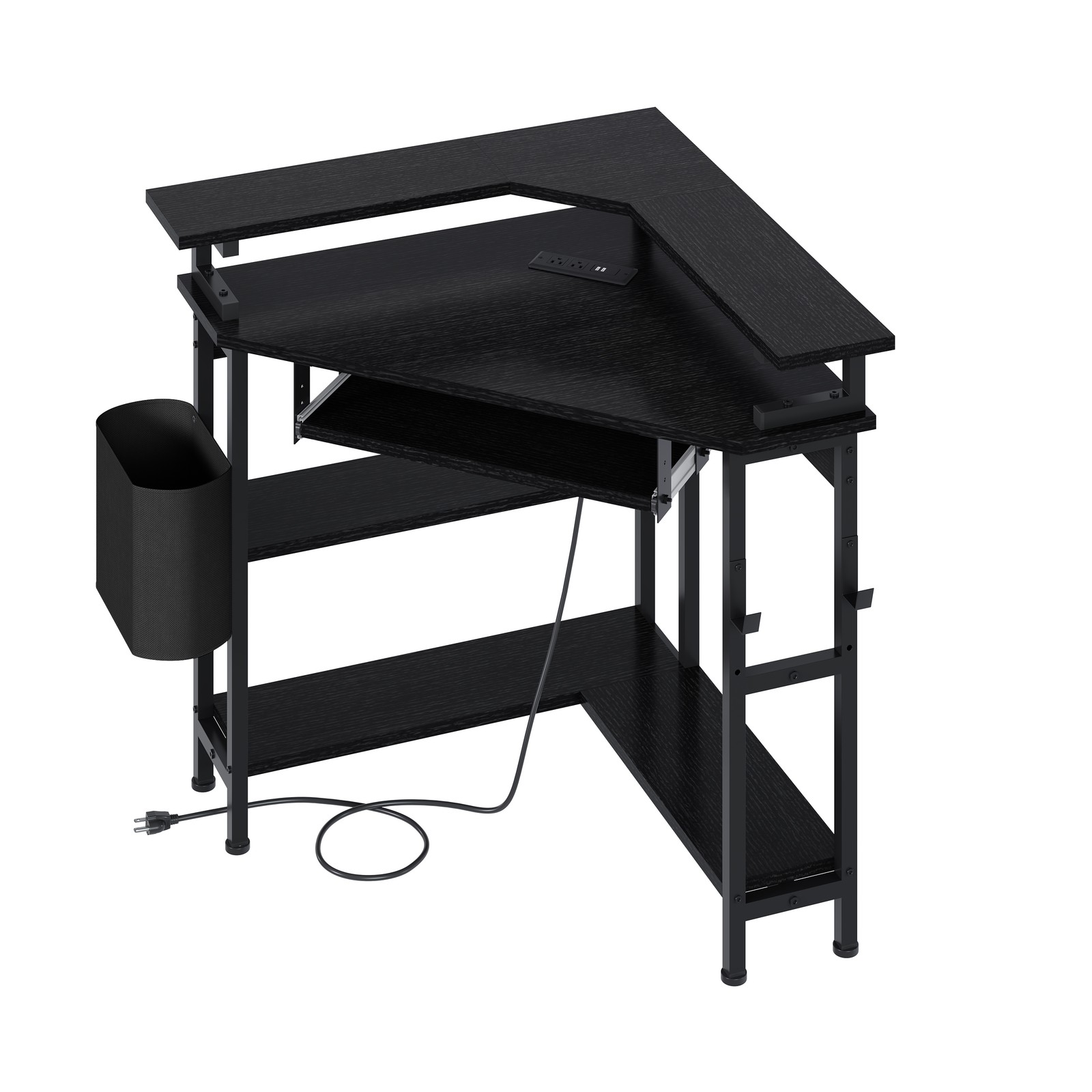 LED Corner Desk with Charging Station Triangle Corner Table w/Keyboard Tray NEW!