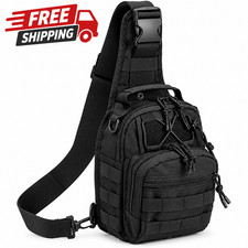 Backpack Tactical Sling Bag MOLLE Crossbody Chest Shoulder Bag Black Nylon