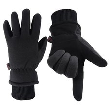 OZERO Mens Winter Gloves,Warm Deerskin Leather Fleece Fabric Denim-black Large