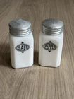 Vintage Hazel Atlas White Milk Glass Salt & Pepper Shakers – Range Top w/ Metal