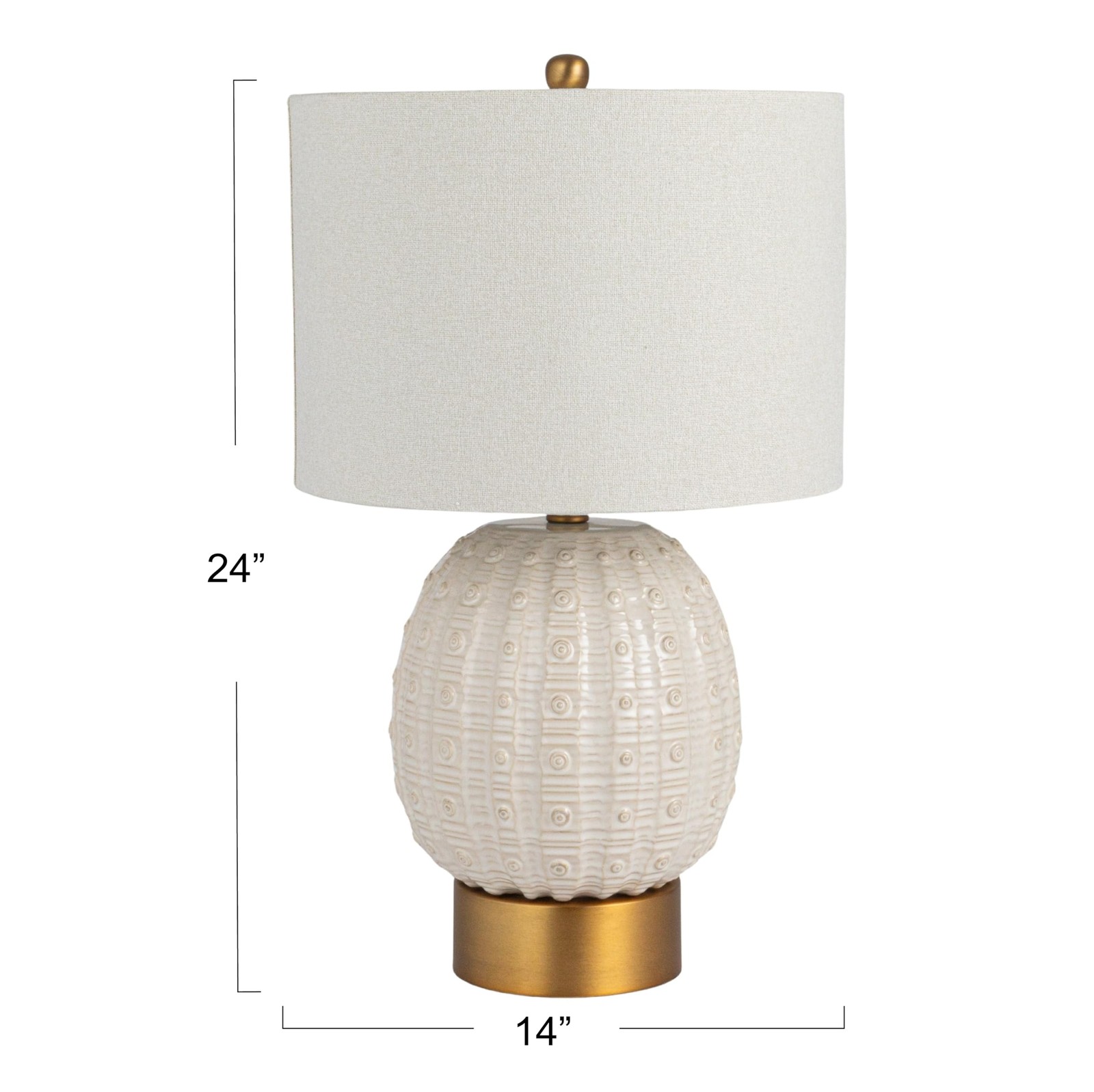 Stoneware Globe Table Lamp with Cream Crackle Glaze and Natural Linen Shade