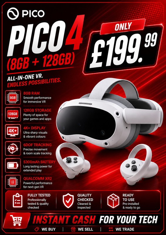 Pico 4 VR Headset 128GB With Battery Strap Upgrade Complete In Box Tested Workin