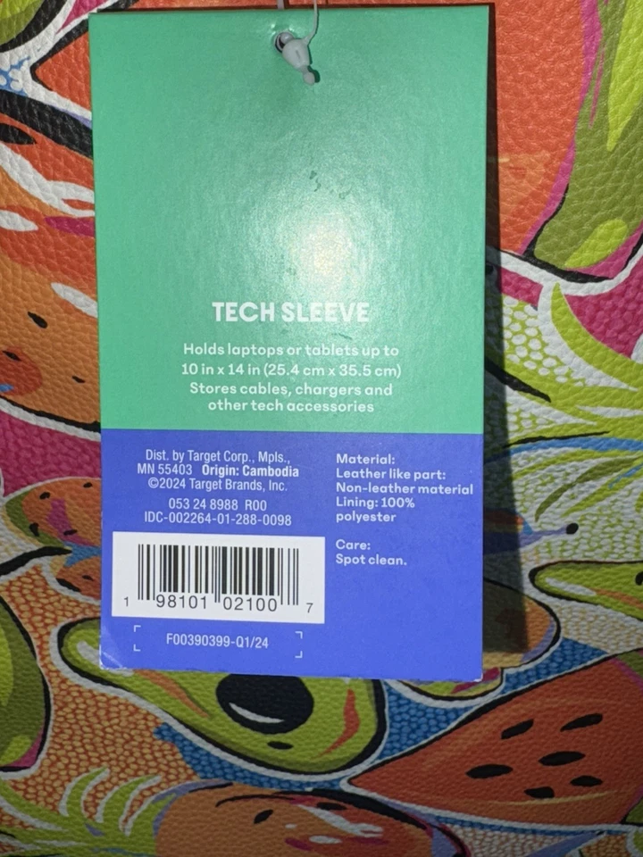 NWT Tabitha Brown 15” Tech Sleeve Fruit Print Laptop/Tablet Fun Colorful - Image 3 of 4