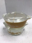 Lot 2 Vintage Pyrex Glass Cinderella Casserole Lid Butterfly Dark Gold 471 & 472