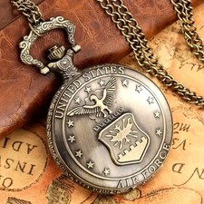 Bronze Vintage American USA Air Force Analog Quartz Pocket Watch Gift Chain Gift