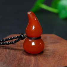 Exquisite Red Agate Carved Gourd, Fulu Jade Pendant Handmade Necklace Jewelry