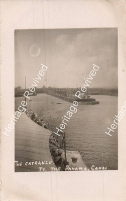 ANTIKE PANAMA KANAL EINGANGSSCHLEUSEN SCHIFF HMS CALCUTTA 1922 GEDRUCKTE POSTKARTE KRAWATTE