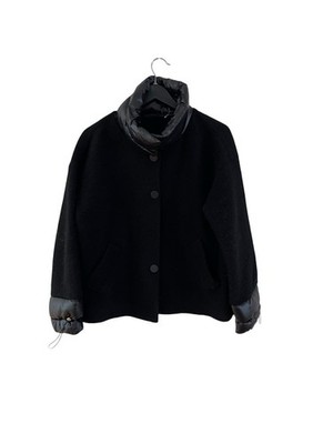 I Blues (Iblues) Women's Coat Size 8 Black Puffer Jacket coat Wool Blend Button