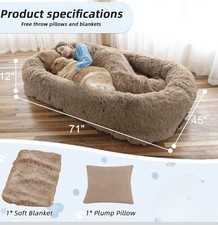 Human Dog Bed Large Size Fits You and Pets, Washable Faux Fur Dog Bed for People