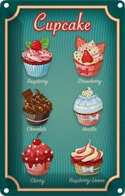 Blechschild 18x12 cm Essen Cupcake Raspberry Chocolate Trinken Küche Backen Deko