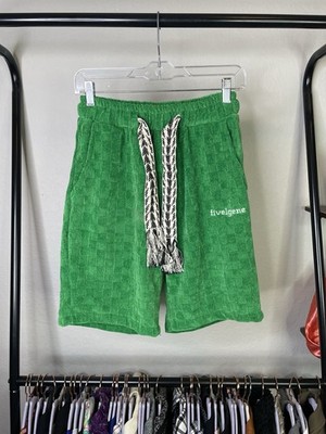 Supermade Fivelgene Green Textured Checkerboard Drawstring Shorts