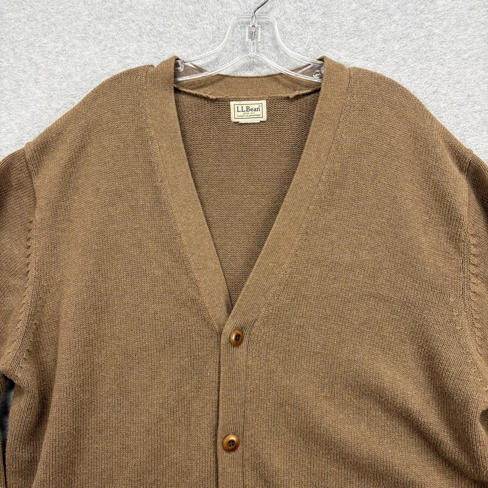 LL Bean Suéter Para Hombres XXL* Cárdigan Marrón Algodón Abotonado Grandpacore Cuello en V Y2K Foto 2 de 4