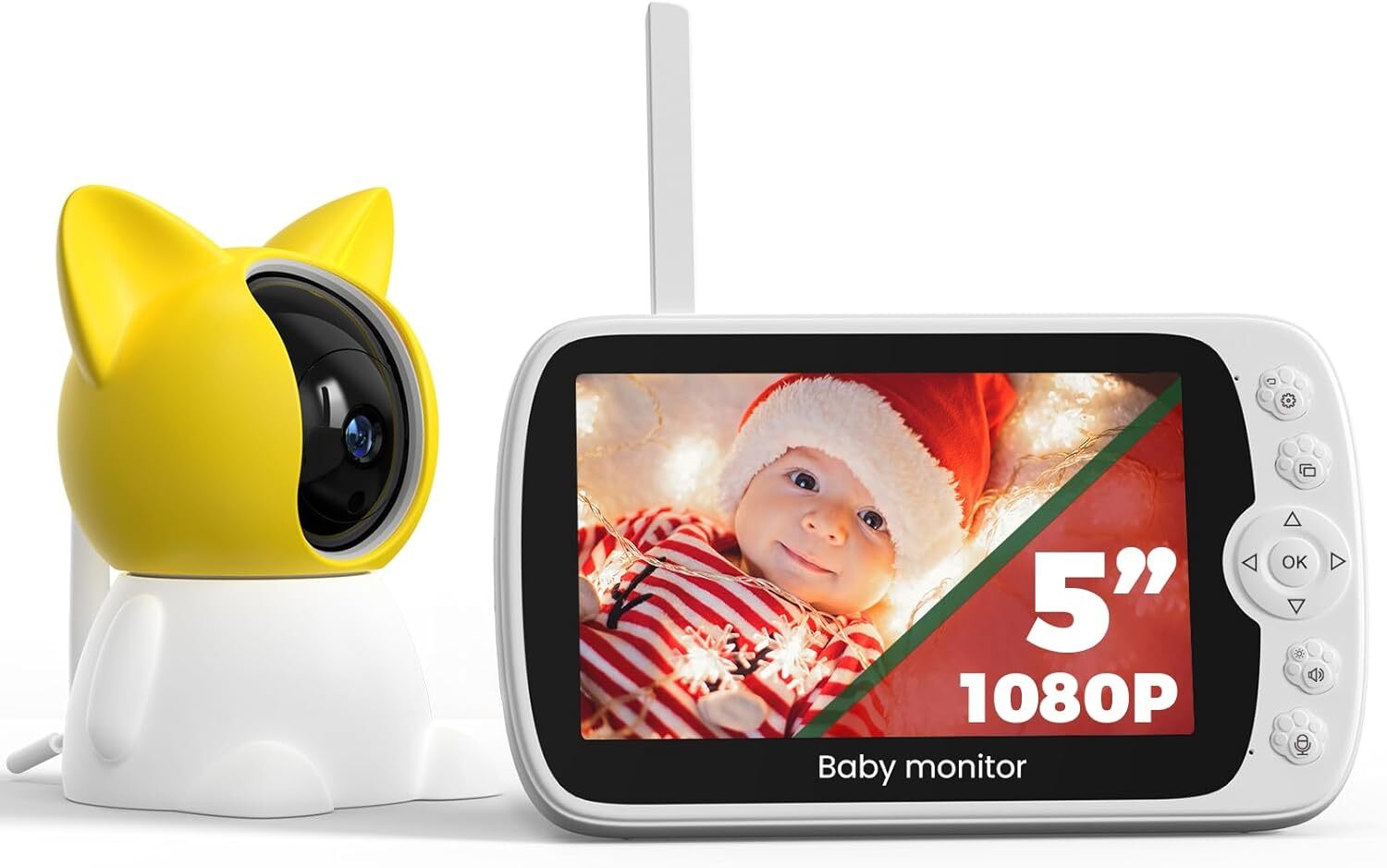 Baby Monitor with Camera and Audio, 1080P No WiFi, 5'' LCD...-image
