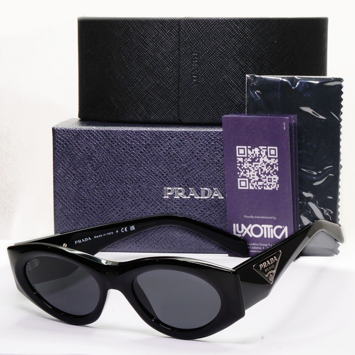 Prada Triangle Sunglasses Black Symbole Square PR20ZS SPR 20Z 1AB
