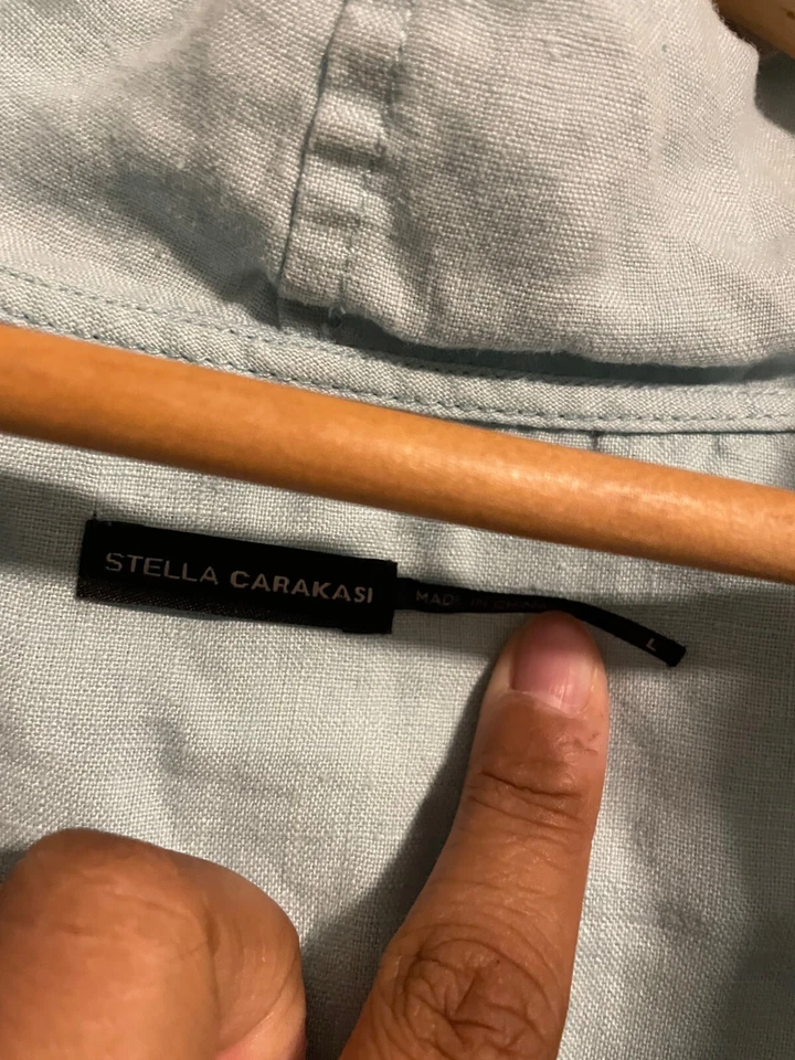 Женский укороченный топ Stella Carakasi большой синий льняной на пуговицах асимметричный Lagenlook - Изображение 2 из 4