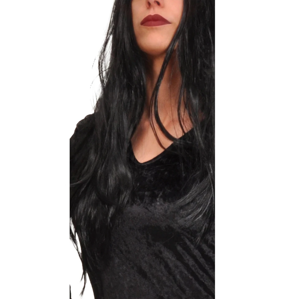 Morticia Famiglia Addams Costume Abito e Parrucca Taglia Unica Donna - Immagine 2 di 4