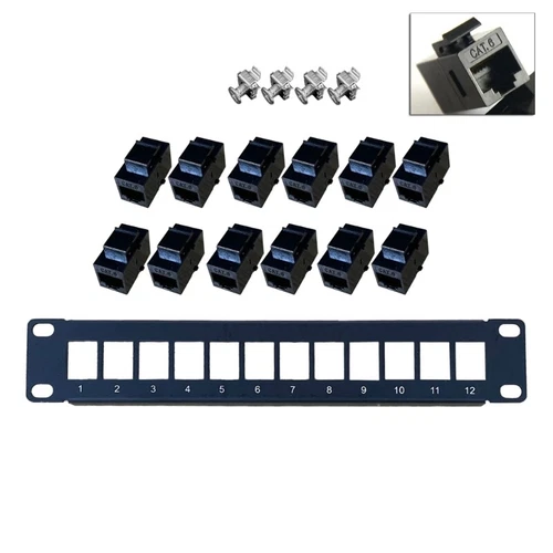 Ethernet Patch Panel CAT6 12 Port RJ45 Wall & Rack Mount Keystone Jack Module