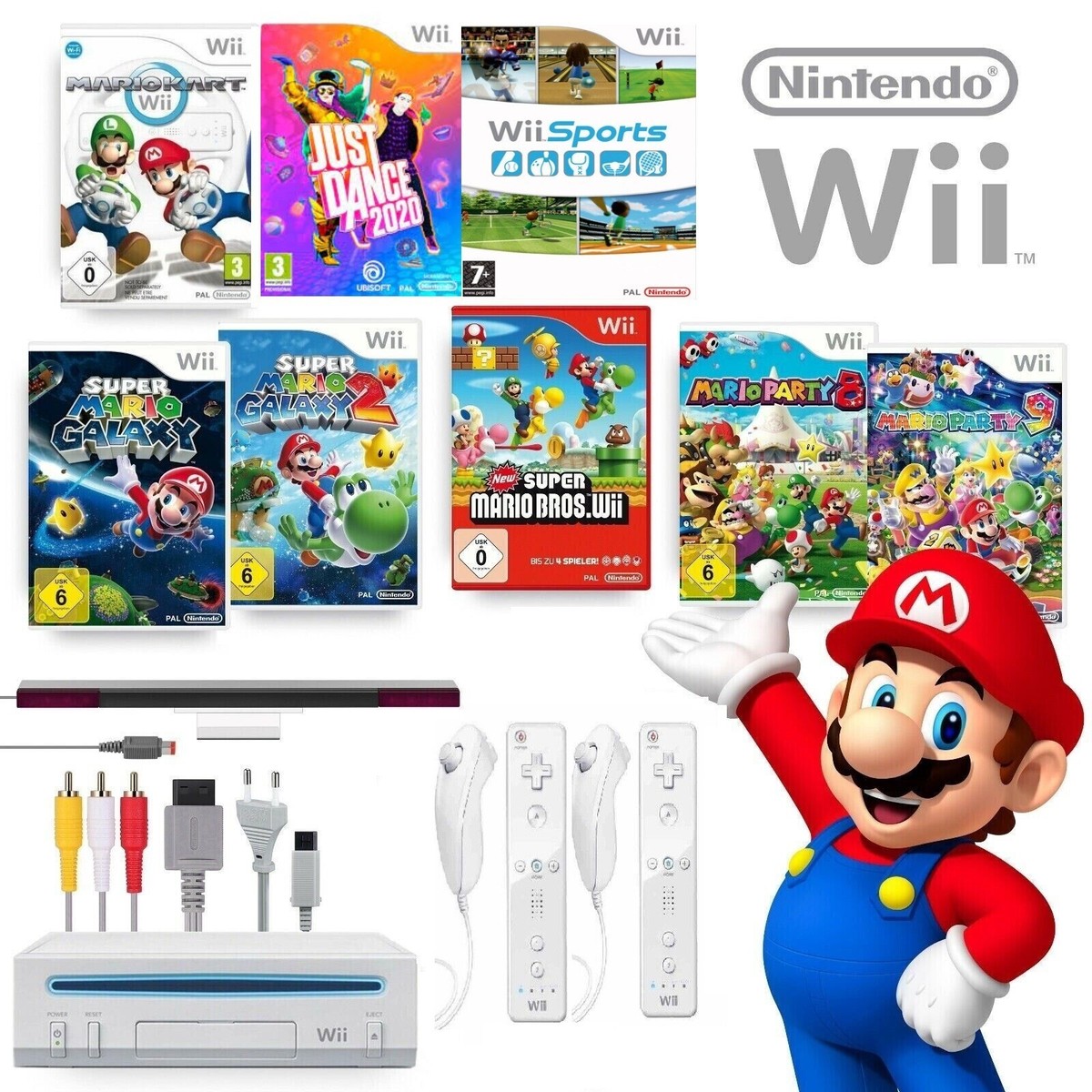 Nintendo Wii Con giochi su chiavetta doppio Controller