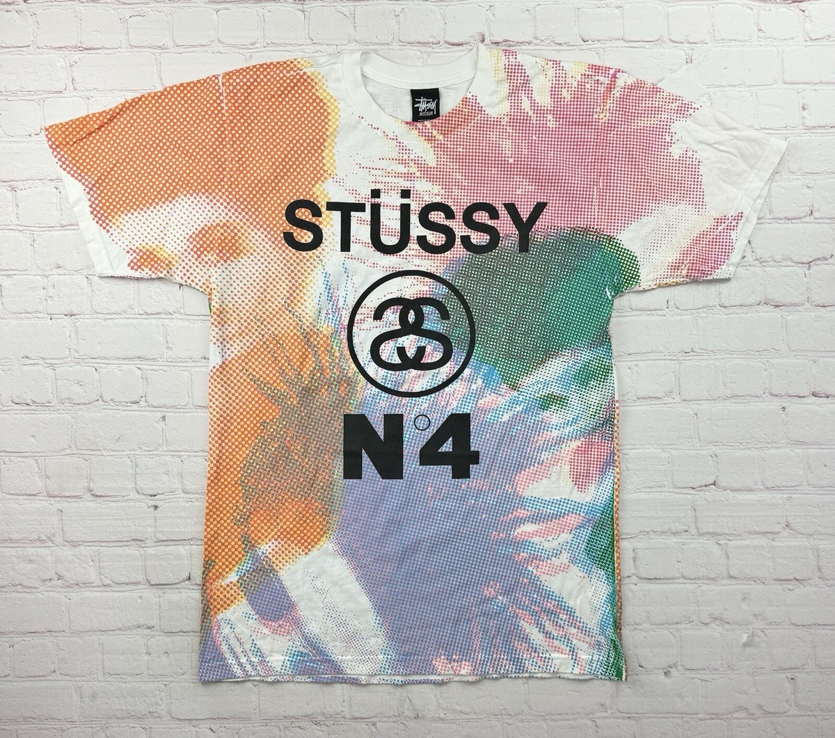 Stussy N4 All Over Print Multi Color White T Shirt Tee Men's Stussy N4 All Over Print Multi Color White T Shirt Tee Men's