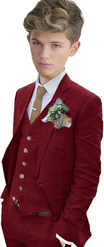Boys Linen Suit Boys Tuxedo Slim Fit 3 Piece Summer Suit Kids Linen Suit Jacket - Picture 20 of 31