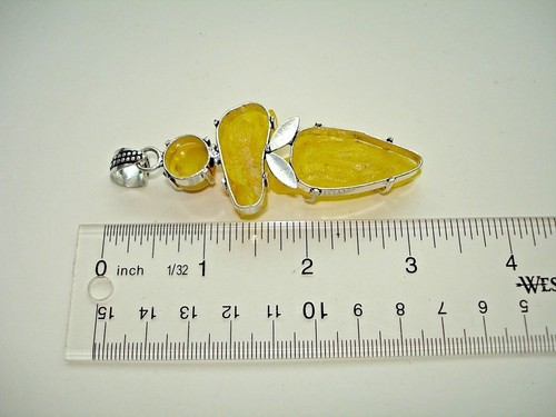 AB One-Of-A-Kind Gold Yellow Drusy Quartz Agate .925 Silver Pendant 3.25" - Picture 4 of 4