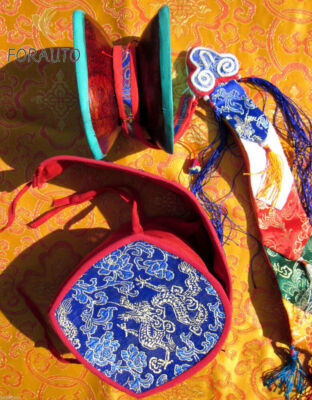 5inch Xizang Kaiguang Traditional Damaru Hand Beat Drum Brocade Protective Shel