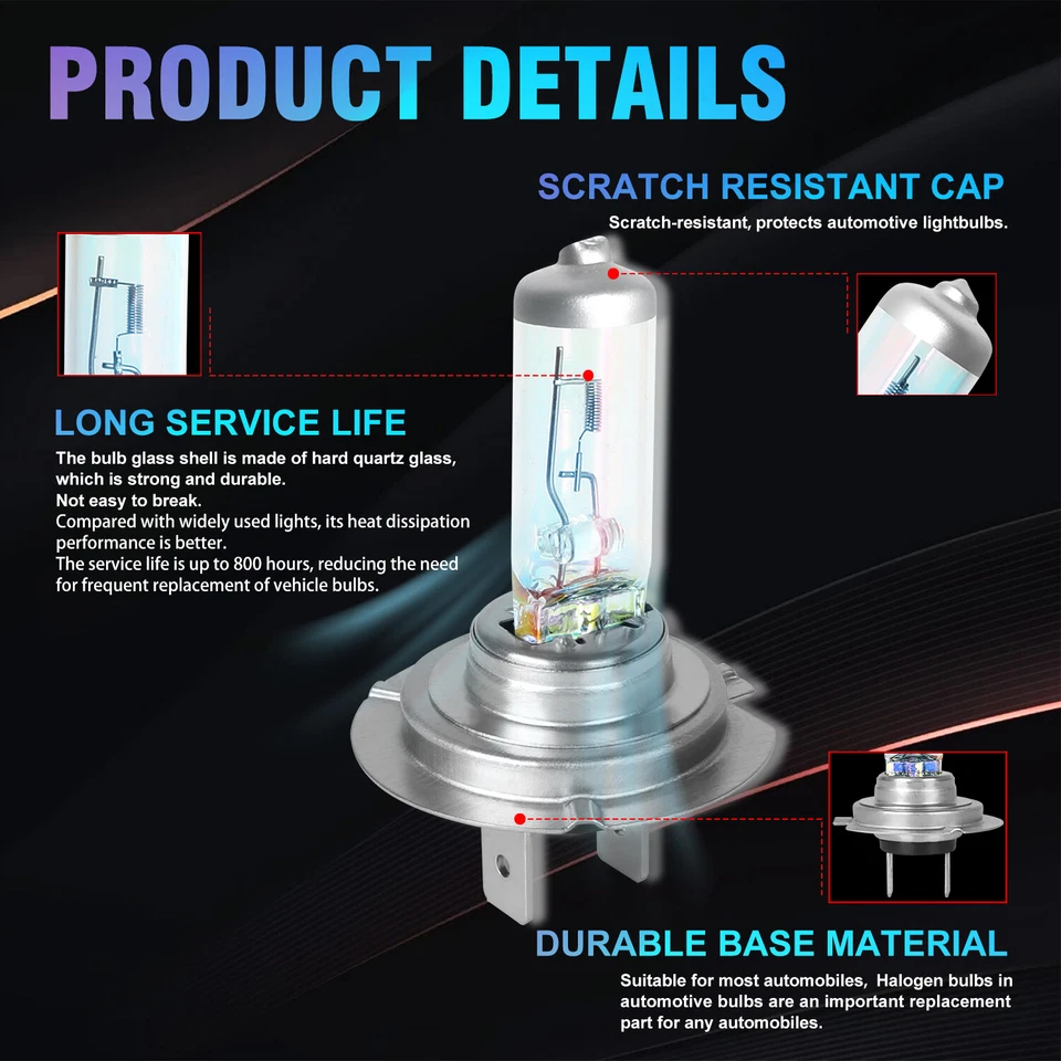 For Mercedes-Benz SLK280 2006-2008 H7 halogen Headlight Bulbs Super Bright 4200K - Image 3 of 4