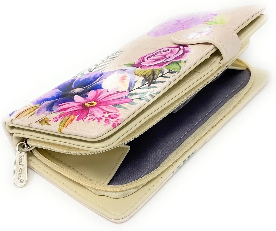 Carteira Clutch Feminina Shag Wear Grande Couro Sintético - Jardim Floral, Bege Nova Com Etiqueta - Imagem 4 de 4