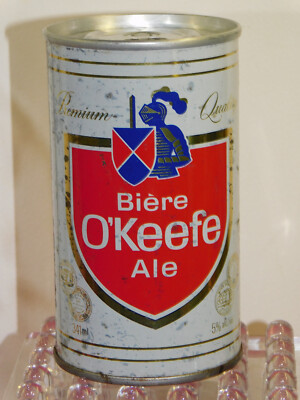 BIERE O'KEEFE ALE BEER - PUSH FIRST TOP 330ml RED & WHITE STEEL BEER CAN 1980's