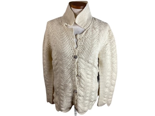 NWT Mercer & Madison Cardigan Sweater Crystal Button Off White Crochet Wool XL - Picture 5 of 15